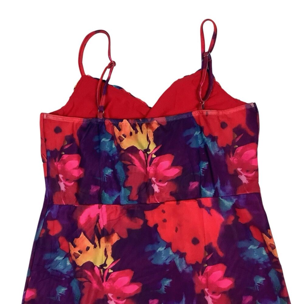 Pretty Garden Floral Red Mesh Bodycon Maxi Dress Spaghetti Strap Women L Resort - Picture 5 of 14